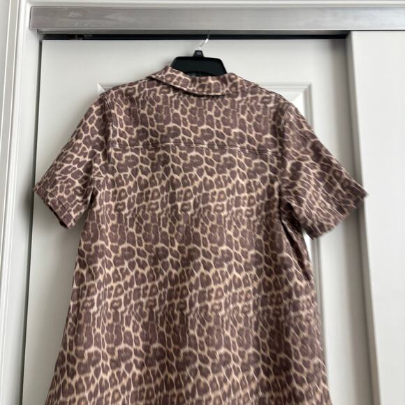 Karlie Leopard Denim Pocket Mini Dress Sz L Animal Print Short Sleeve Pullover - Picture 5 of 10